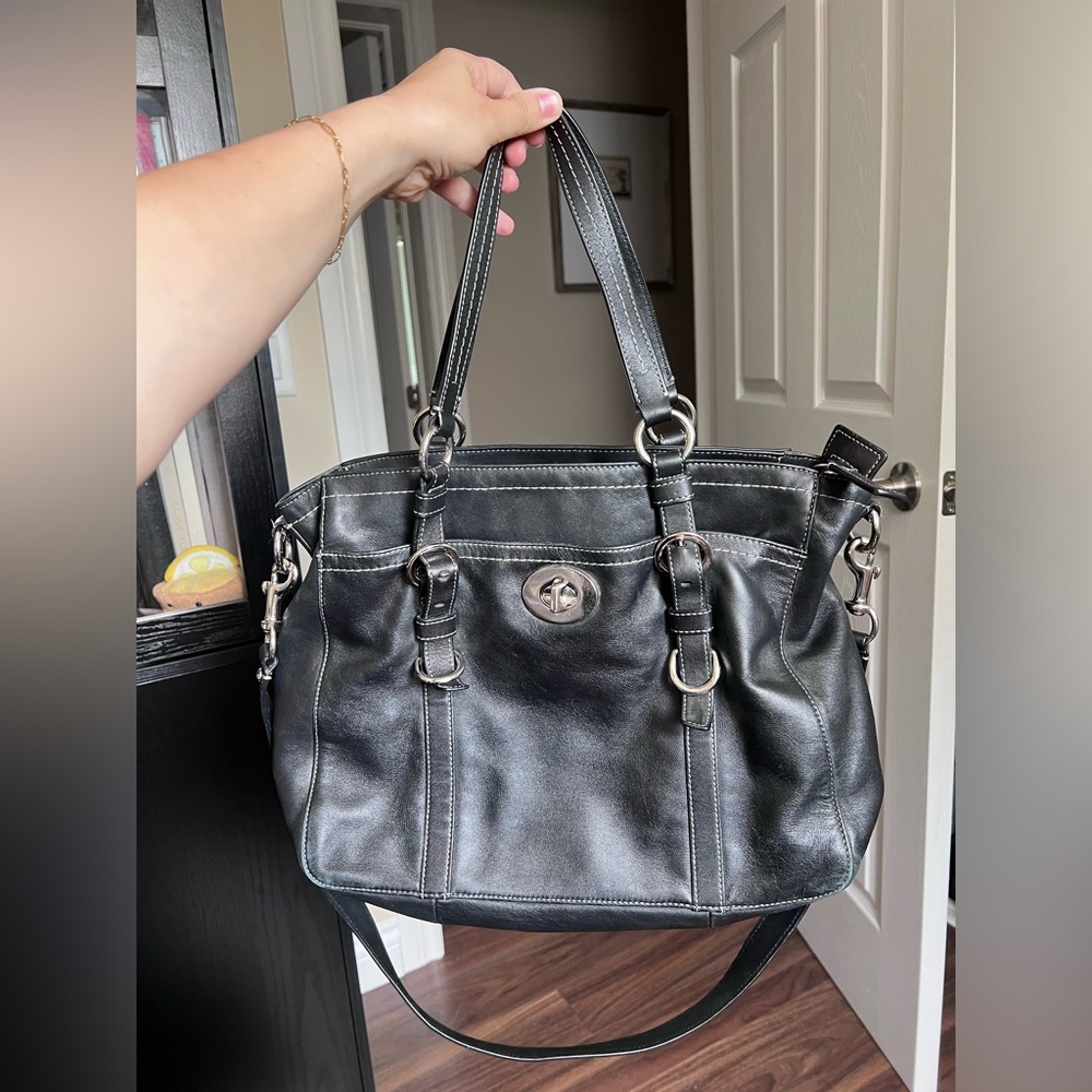 Coach Black Leather Shoulder Bag with Silver Hardware